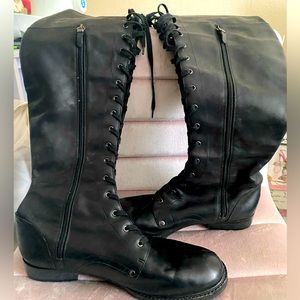 Over the knee lace up/side zipper combat boots